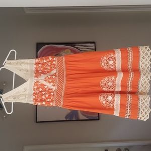 MOULINETTE SOEURS Orange Cream Embroidered Dress